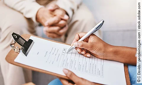 Nurse, clipboard and pen for checklist with patient, healthcare Nurse, clipboard and pen for checklist with patient, healthcare