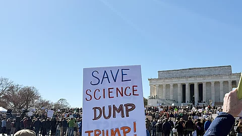 Wissenschaftler protestieren vor dem Lincoln Memorial.