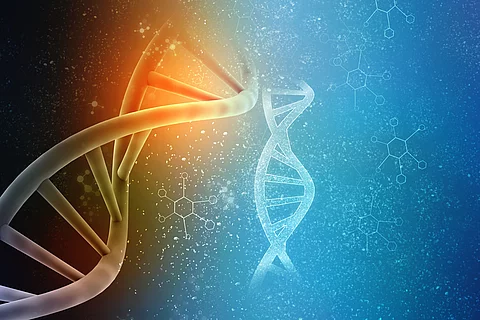 3d render of dna structure, abstract background