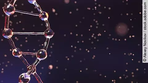 DNA molecule and floating droplets, shallow focus. Biochemistry,