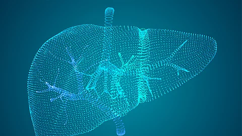 Vector abstract background of dots and glows. human liver.
