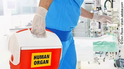 Arzt bringt Organspende in OP für Organtransplantation Arzt bringt Organspende in OP für Organtransplantation