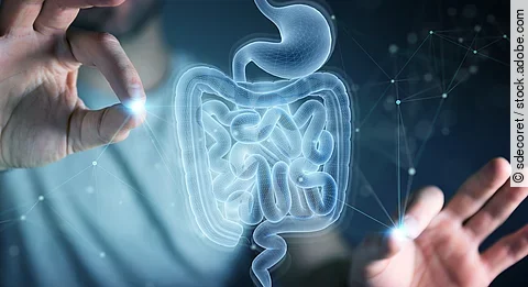 Mann benutzt digitales Röntgengerät für den menschlichen Darm